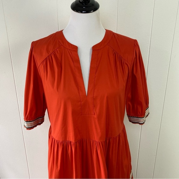 PUROTATTO Orange Tiered Maxi Dress W/ Tan Ribbon Size 44 US 6-8 Made In Italy - Picture 3 of 16